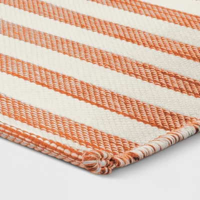 7'x10' Narrow Wornstripe Rectangular Woven Outdoor Area Rug Coral Orange - Threshold™ 2 7'x10' Narrow Wornstripe Rectangular Woven Outdoor Area Rug Coral Orange - Threshold™ - Image 2