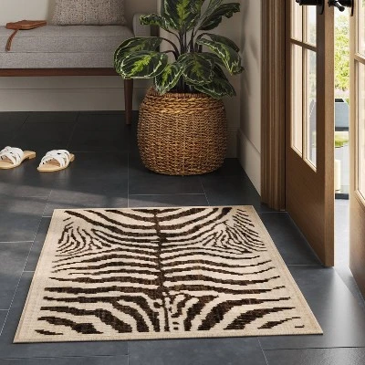 Washable Woven Zebra Accent Rug Black/Tan - Threshold™ 1 Washable Woven Zebra Accent Rug Black/Tan - Threshold™