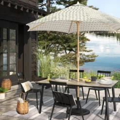 Threshold 21 7'x10' Striped Rectangular Woven Outdoor Area Rug Charcoal Gray/Ivory - Threshold™