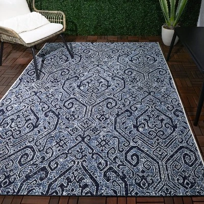 9'2"x12' Paisley Outdoor Rug Blue - Threshold™: Weather-Resistant Traditional Area, Woven Polypropylene 1 9'2"x12' Paisley Outdoor Rug Blue - Threshold™: Weather-Resistant Traditional Area, Woven Polypropylene