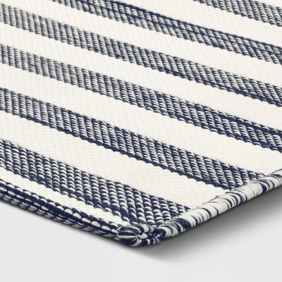 7'x10' Narrow Wornstripe Rectangular Woven Outdoor Area Rug Navy Blue - Threshold™ 2 7'x10' Narrow Wornstripe Rectangular Woven Outdoor Area Rug Navy Blue - Threshold™ - Image 2