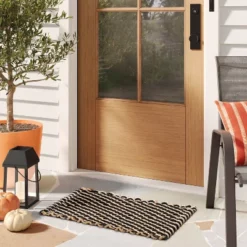 Threshold 37 1'6"x2'6" Rope Braided Basket Weave Doormat Black/Brown/Cream - Threshold™