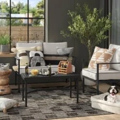 7'x10' Striped Checks Outdoor Rug Charcoal Gray - Threshold™